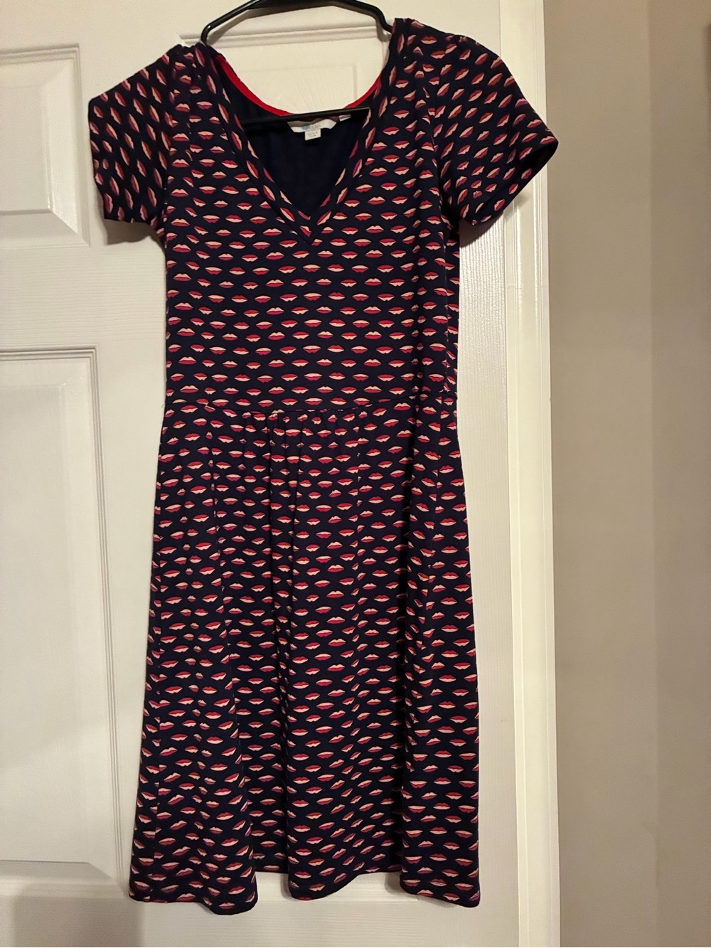 Boden Navy Dress with Pink Lip Motif